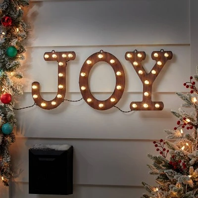 Hanging Lit 'JOY' Sign Brushed Bronze With Warm White Lights - Wondershop™ 1 Hanging Lit 'JOY' Sign Brushed Bronze With Warm White Lights - Wondershop™