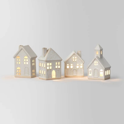 10pc Battery Operated Ceramic Christmas Village Set With Bottle Brush Trees - Wondershop™ White/Tan 2 10pc Battery Operated Ceramic Christmas Village Set With Bottle Brush Trees - Wondershop™ White/Tan - Image 2