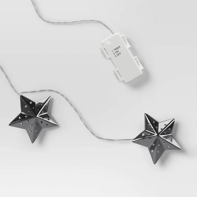 10ct LED Battery Operated Silver Star Christmas Novelty String Lights Warm White - Wondershop™ 4 10ct LED Battery Operated Silver Star Christmas Novelty String Lights Warm White - Wondershop™ - Image 4