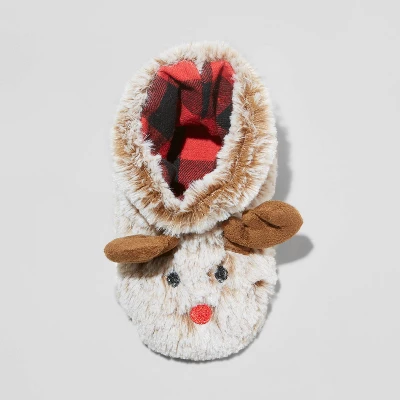 Baby Holiday Red Nose Rudolf Bootie Slippers - Wondershop™ Brown 2 Baby Holiday Red Nose Rudolf Bootie Slippers - Wondershop™ Brown - Image 2