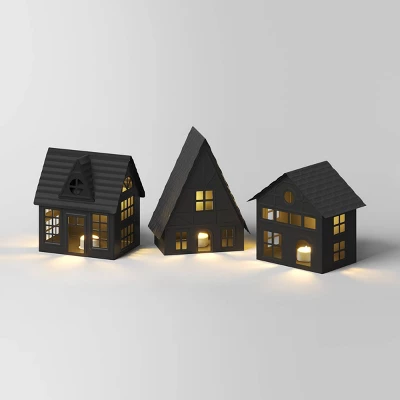 12pc Battery Operated Lit Metal House With Bottle Brush Trees And Snowmen Christmas Village Set - Wondershop™ Black 2 12pc Battery Operated Lit Metal House With Bottle Brush Trees And Snowmen Christmas Village Set - Wondershop™ Black - Image 2