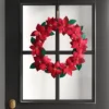 18" Fabric Poinsettia Flower Decorative Christmas Wreath Red/Green - Wondershop™