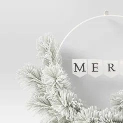 20" Battery Operated Lit Flocked Mixed Greenery On 'Merry' Metal Hoop Artificial Christmas Wreath White - Wondershop™ -Wonder Deals Store GUEST 7ed76e8a d25a 473e 820a 27f16b467806