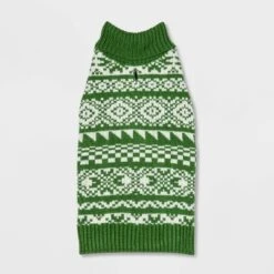 Snow Shoe Lodge Fairisle Cat And Dog Sweater - Green/Cream - Wondershop™