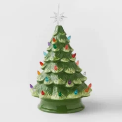 14.5" Battery Operated Lit Ceramic Christmas Tree Green - Wondershop™