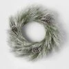 28" Pre-lit Battery Operated LED Flocked Long Needle Artificial Christmas Wreath Warm White Lights - Wondershop™
