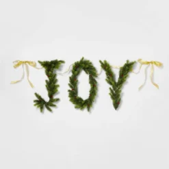 6' Pre-Lit Battery Operated Mixed Greenery 'Joy' Garland With Gold Ribbon - Wondershop™ -Wonder Deals Store GUEST ae7a8073 1f16 4983 9adf b5f4ddbd6974