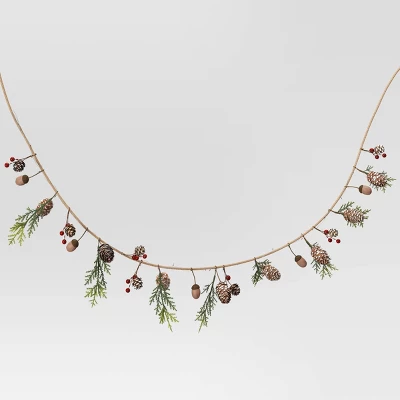 6' Battery Operated Lit Pinecone With Acorns And Berries Decorative Wall Garland Brown/Green - Wondershop™ 2 6' Battery Operated Lit Pinecone With Acorns And Berries Decorative Wall Garland Brown/Green - Wondershop™ - Image 2