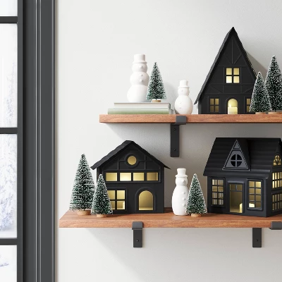 12pc Battery Operated Lit Metal House With Bottle Brush Trees And Snowmen Christmas Village Set - Wondershop™ Black 1 12pc Battery Operated Lit Metal House With Bottle Brush Trees And Snowmen Christmas Village Set - Wondershop™ Black