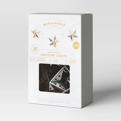 10ct LED Battery Operated Silver Star Christmas Novelty String Lights Warm White - Wondershop™ 3 10ct LED Battery Operated Silver Star Christmas Novelty String Lights Warm White - Wondershop™ - Image 3