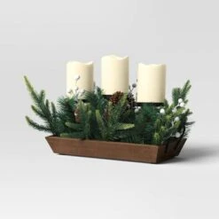 Battery Operated Flameless Pillar Candle And Black Candle Holder In Wood Tray With Faux Christmas Greenery - Wondershop™ 5 Battery Operated Flameless Pillar Candle And Black Candle Holder In Wood Tray With Faux Christmas Greenery - Wondershop™ -Wonder Deals Store GUEST d0b42b71 c387 4991 b229 9f700eeb7eb1