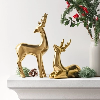 8.75" Plated Ceramic Sitting Deer Animal Figurine - Wondershop™ Gold 1 8.75" Plated Ceramic Sitting Deer Animal Figurine - Wondershop™ Gold