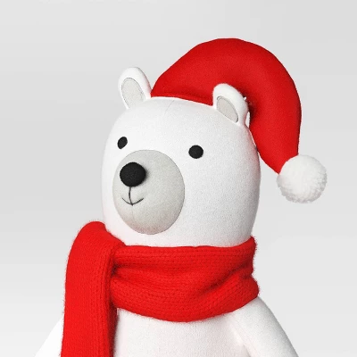23.5" Fabric Polar Bear Holding Gift Animal Statue - Wondershop™ White 2 23.5" Fabric Polar Bear Holding Gift Animal Statue - Wondershop™ White - Image 2