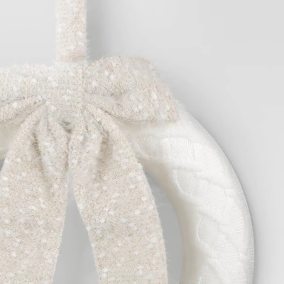 18.25" Knit Fabric With Bow Decorative Christmas Wreath White - Wondershop™ 2 18.25" Knit Fabric With Bow Decorative Christmas Wreath White - Wondershop™ - Image 2
