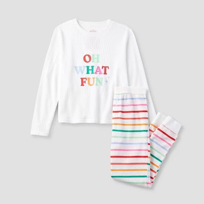 Kids' Striped Oh What Fun Matching Family Thermal Pajama Set - Wondershop™ 1 Kids' Striped Oh What Fun Matching Family Thermal Pajama Set - Wondershop™