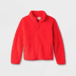 Kids' Faux Shearling Matching Family Half Zip-Up Pullover - Wondershop™ Red