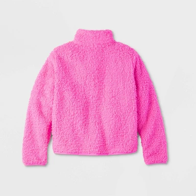 Kids' Faux Shearling Matching Family Half Zip-Up Pullover - Wondershop™ Pink 2 Kids' Faux Shearling Matching Family Half Zip-Up Pullover - Wondershop™ Pink - Image 2